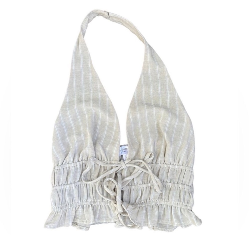 one clothing Beige Striped Halter Tank Top